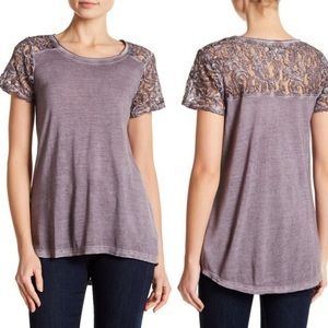 Dantelle Lace Yoke High Low Purple Tee
